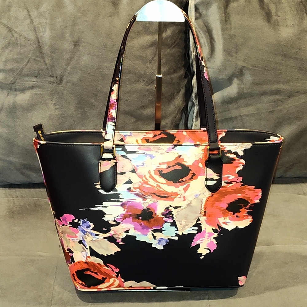 KATE SPADE NEW YORK SMALL TALLY BLURRY FLORAL LAUREL WAY BLACK TOTE - Picture 8 of 15